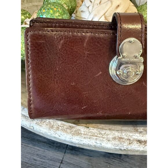 Ralph Lauren Collectors 100% Leather Card Check Wallet Zipper Whiskey Brown - Picture 7 of 16